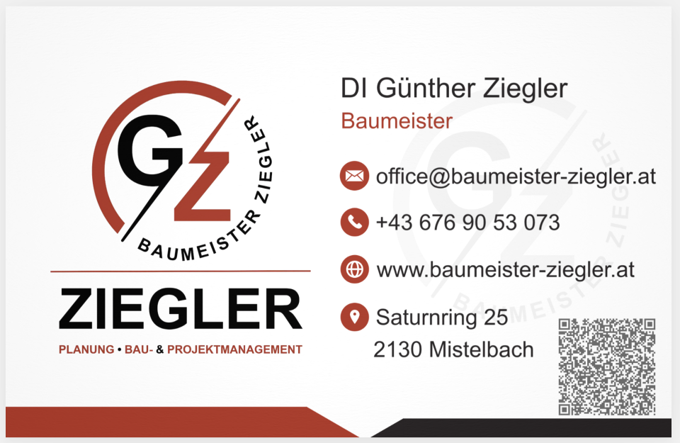 Visitenkarte Baumeister DI Günther Ziegler